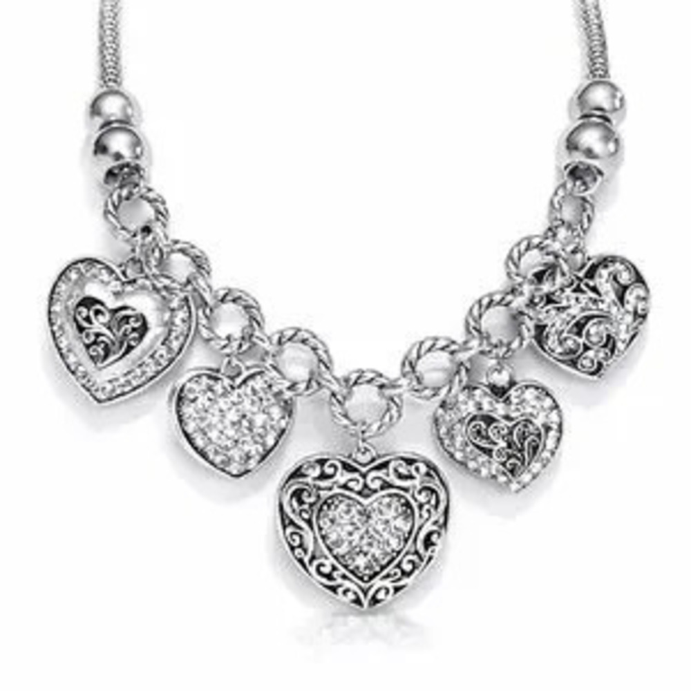 Elegant Silver Heart Charms Necklace